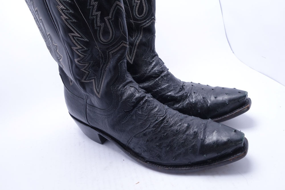Lucchese 1883 Boots Mens Size 10.5 D Black Ostrich Leather Western Cowboy N1060